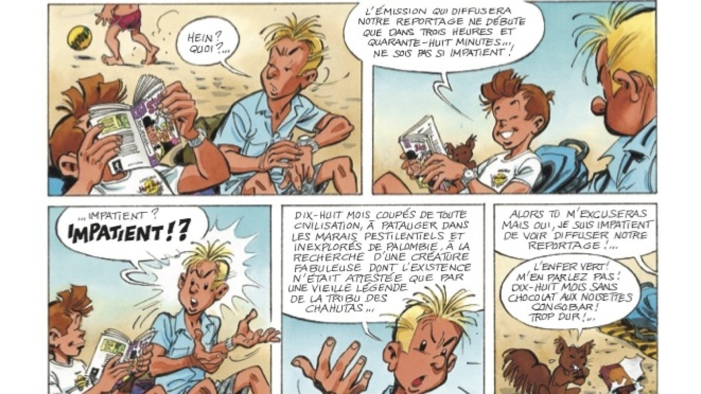 Spirou à la plage avec son ami Fantasio